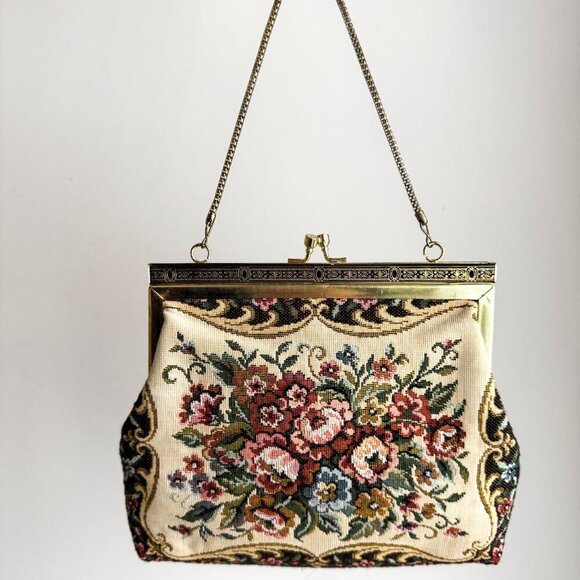 Vintage Floral Tapestry Fabric Evening Wedding Purse - Picture 4 of 7